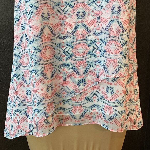 Cabi sea green, pink, blue medallion print sleeveless layered flowy tunic top - Picture 3 of 9